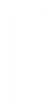 A minimalist icon featuring a simple silhouette of a walking stick, or "kierie," centered within a dark olive-green circle.